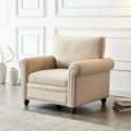Linen Fabric Upholstered Sofa with Storage, 3-Seater Couch with Solid Wood Frame, Round Arms, and Removable Cushion Cover