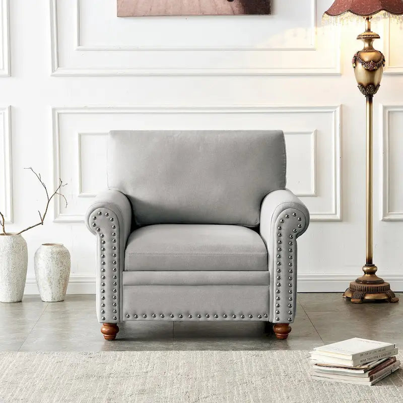 Linen Fabric Upholstered Sofa with Storage, 3-Seater Couch with Solid Wood Frame, Round Arms, and Removable Cushion Cover