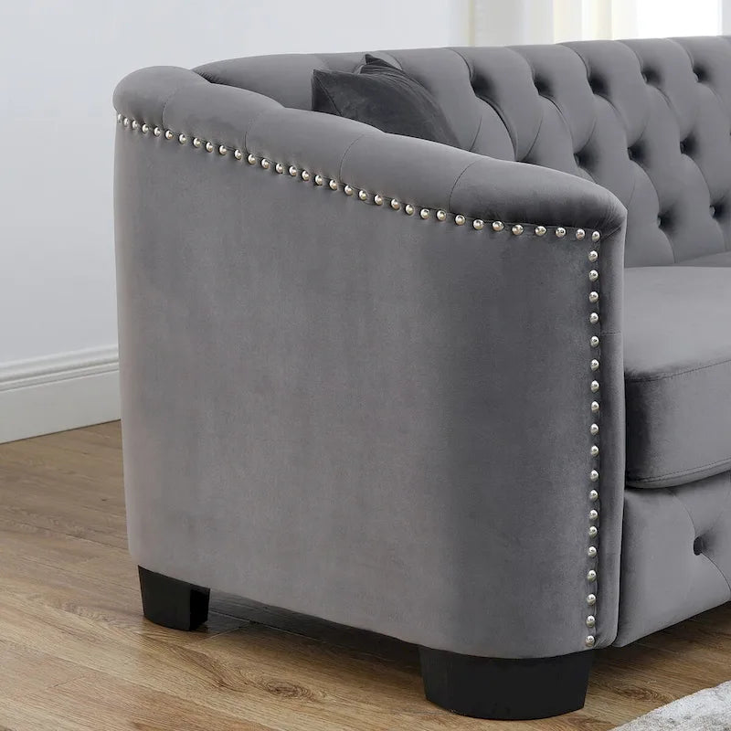 59Modern Velvet Sofa,2-Seater Sofa,Upholstered Tufted Backrests with Nailhead Arms and 2 Cushions for Living Room