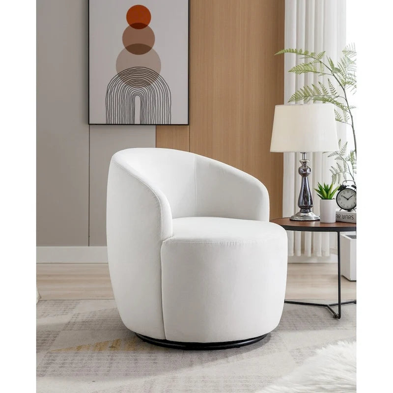 Velvet Fabric Swivel Barrel Chair with Black Powder Coating Metal Ring