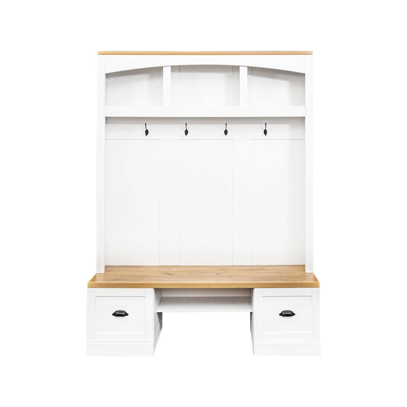 Hall Tree Hallway Storage Bench with Shoe Cubbies and Coat Rack with Hooks