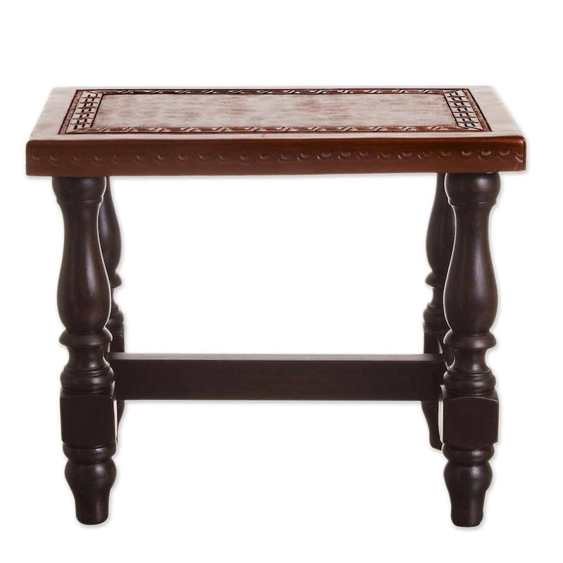 Handmade Contemporary Cedar and leather bench(Peru)