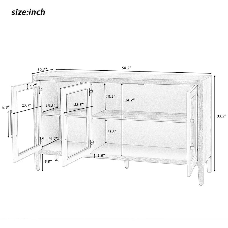 34 Tall MDF 3-door Accent Cabinet with Adjustable Shelf