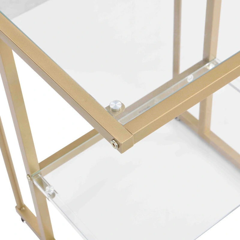 Golden Side Table, 2-Tier Acrylic Glass End Table for Dining Room, Living Room, Kitchen, Hallway
