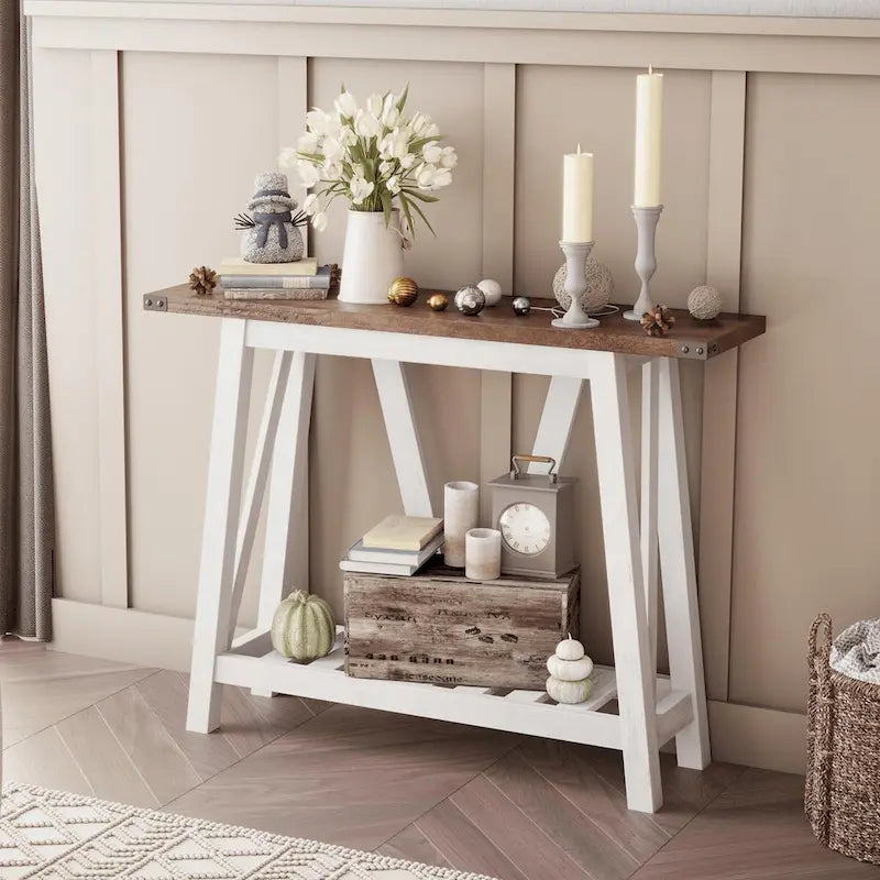 Crestlive Console Table, Entryway Table, Sofa Table with 2-Tier Storage