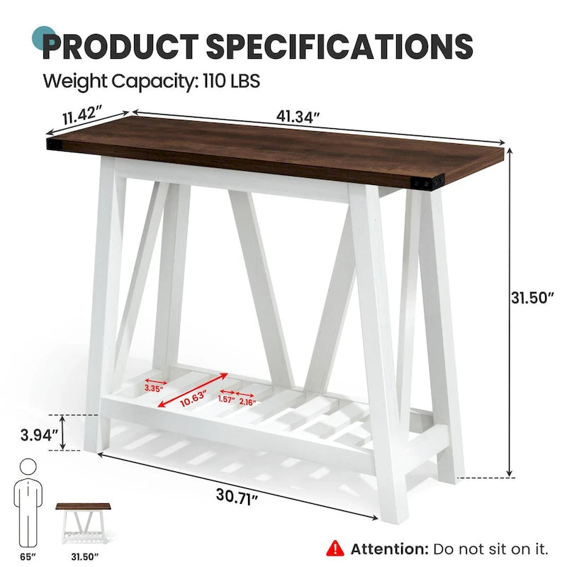 Crestlive Console Table, Entryway Table, Sofa Table with 2-Tier Storage