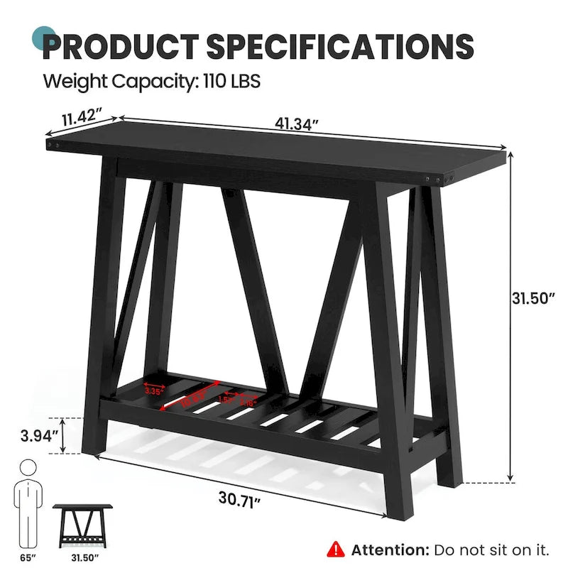 Crestlive Console Table, Entryway Table, Sofa Table with 2-Tier Storage