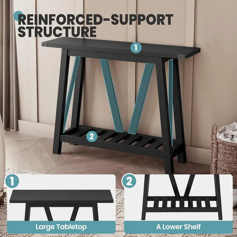 Crestlive Console Table, Entryway Table, Sofa Table with 2-Tier Storage