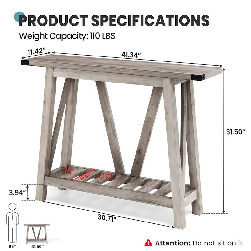 Crestlive Console Table, Entryway Table, Sofa Table with 2-Tier Storage