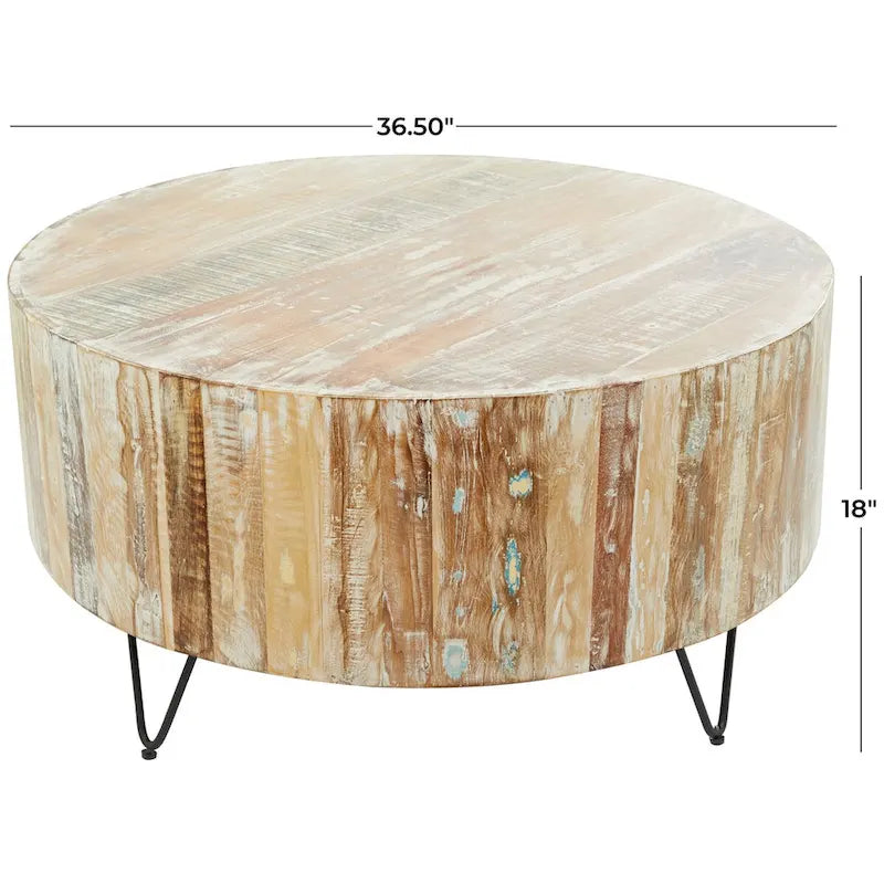 Mango Wood Handmade Distressed Coffee Table or Accent Table with Black Metal Hairpin Legs - Brown - Roche River Decor