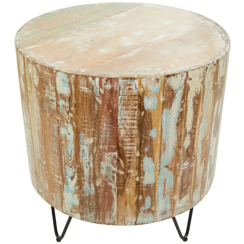Mango Wood Handmade Distressed Coffee Table or Accent Table with Black Metal Hairpin Legs - Brown - Roche River Decor