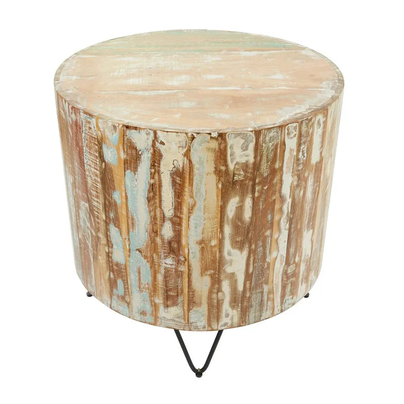 Mango Wood Handmade Distressed Coffee Table or Accent Table with Black Metal Hairpin Legs - Brown - Roche River Decor