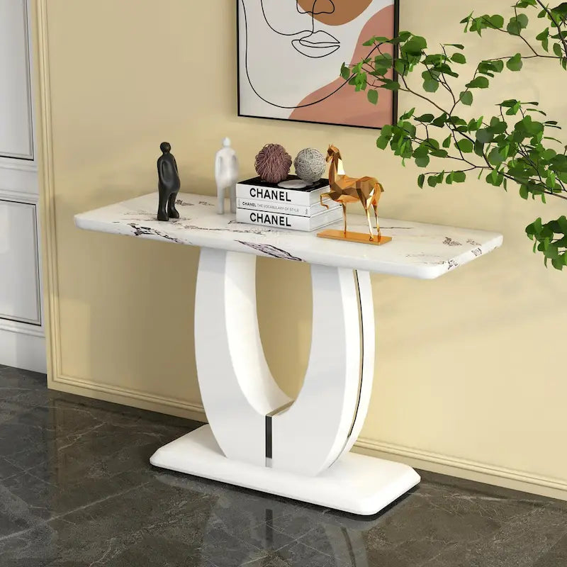 Modern Simple Glossy White Rectangular Counter Bar Table 47.24 x 18.11 x 29.52 For Living Room Bedroom Bedside Entrance House