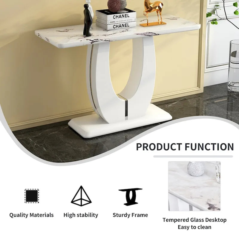 Modern Simple Glossy White Rectangular Counter Bar Table 47.24 x 18.11 x 29.52 For Living Room Bedroom Bedside Entrance House