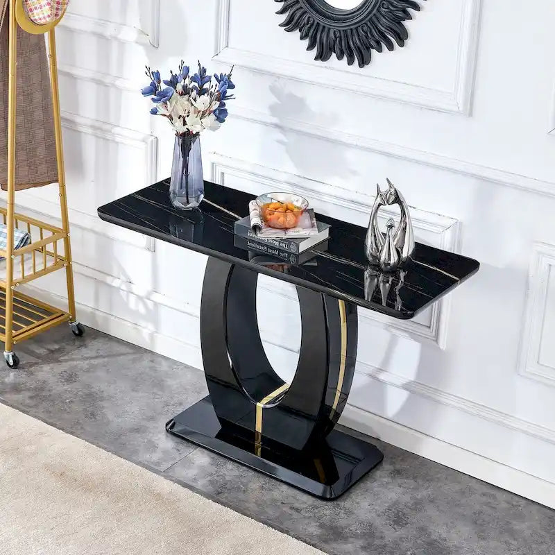 Modern Simple Glossy White Rectangular Counter Bar Table 47.24 x 18.11 x 29.52 For Living Room Bedroom Bedside Entrance House