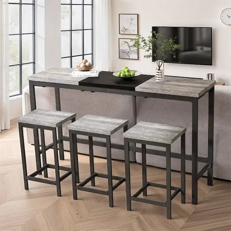 Kitchen Dining Table,Pub Table,Long Dining Table Set with 3 Stools