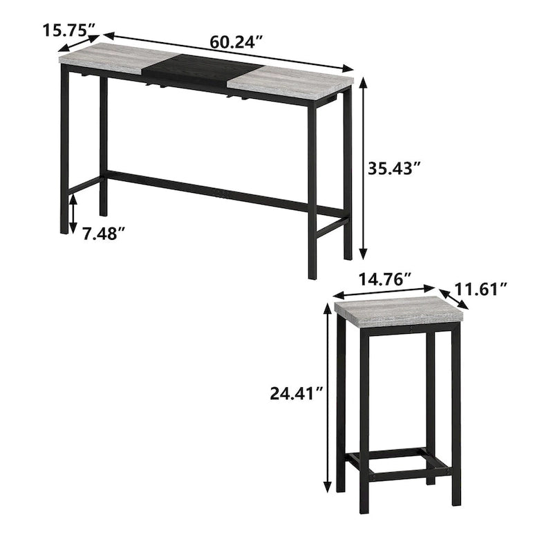 Kitchen Dining Table,Pub Table,Long Dining Table Set with 3 Stools