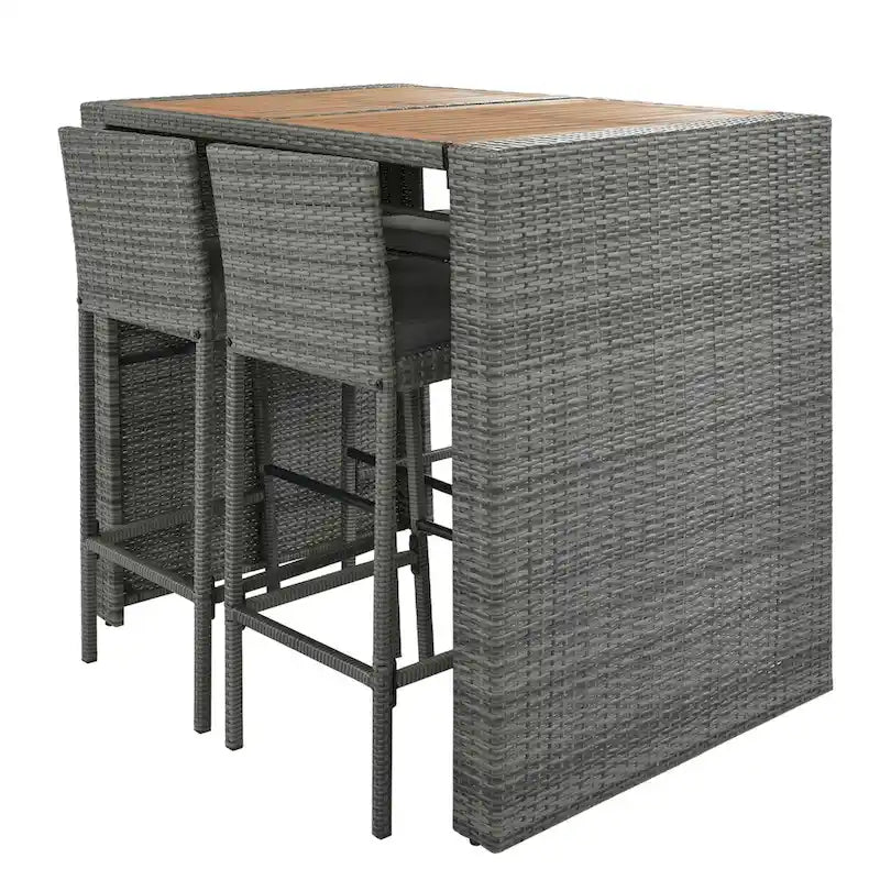 Dining Set,5-pieces,Outdoor Wicker Set,Acacia Wood,Brown And Gray