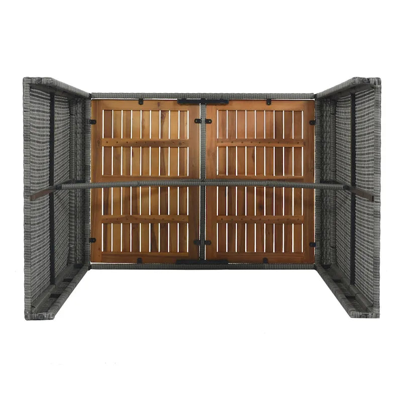 Dining Set,5-pieces,Outdoor Wicker Set,Acacia Wood,Brown And Gray