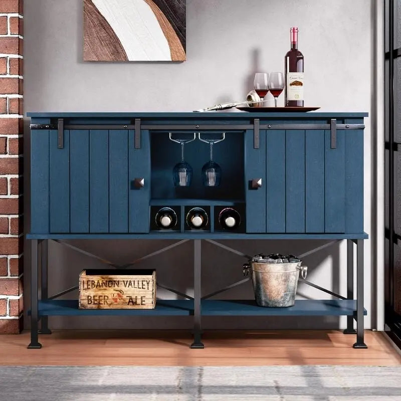52 inch Wine Cabinet with Barn Door & Adjustable Shelves - 52 W x 38 D x 15.5 H