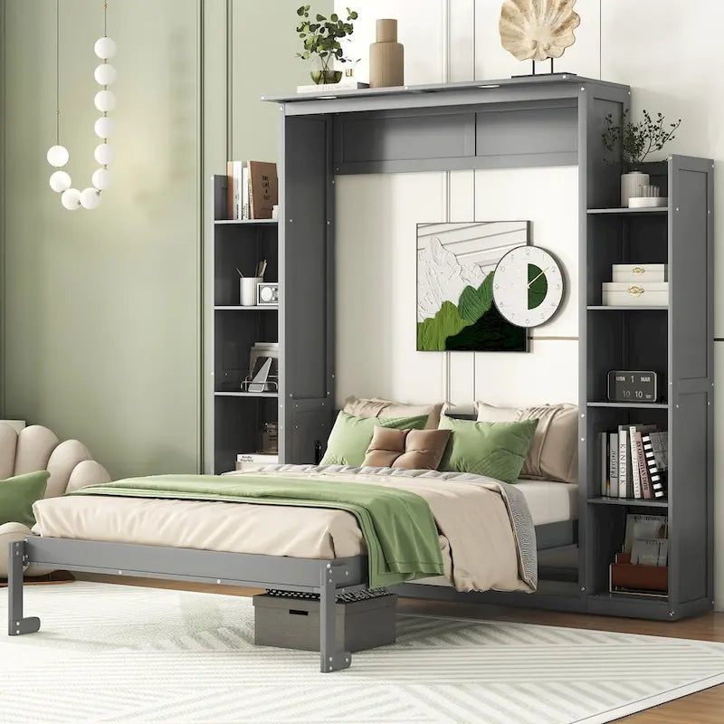 Queen Size Murphy Bed with Shelves