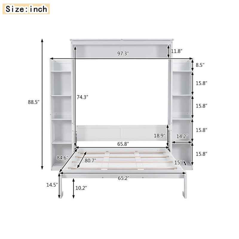Queen Size Murphy Bed with Shelves