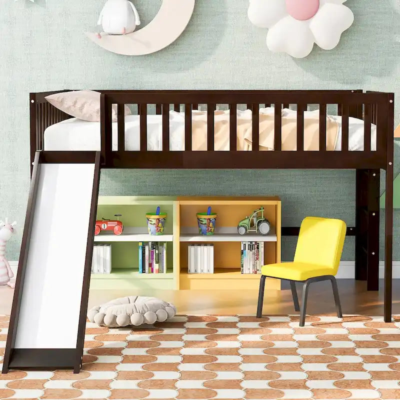 Low Loft Bed with Ladder and Slide