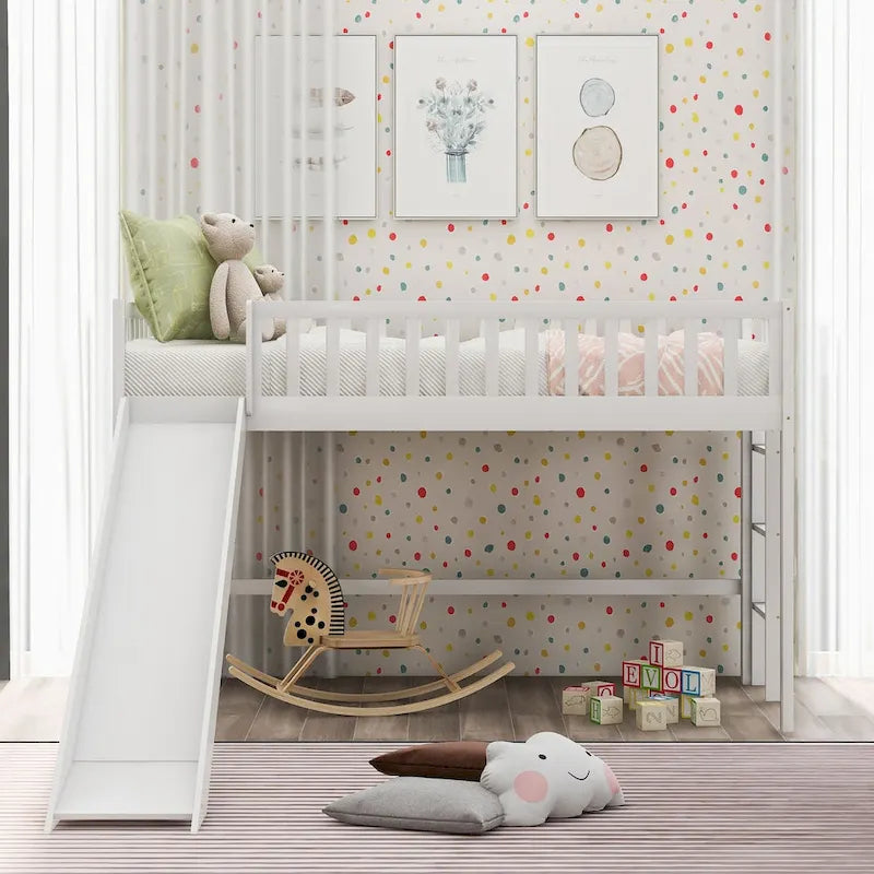 Low Loft Bed with Ladder and Slide