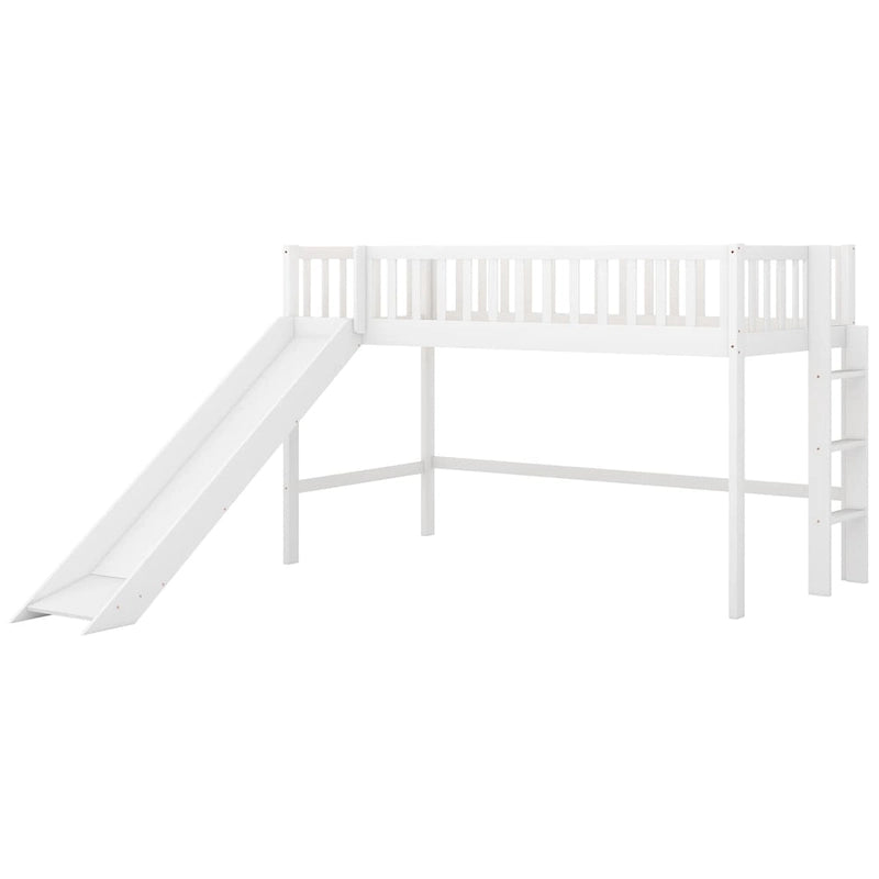Low Loft Bed with Ladder and Slide