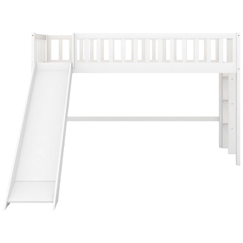 Low Loft Bed with Ladder and Slide