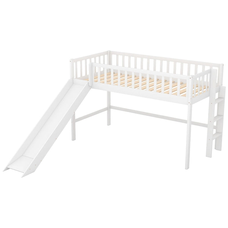 Low Loft Bed with Ladder and Slide