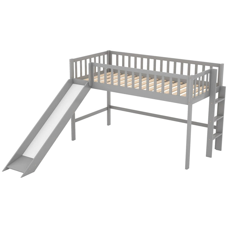Low Loft Bed with Ladder and Slide