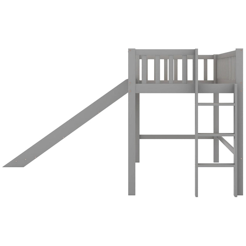 Low Loft Bed with Ladder and Slide