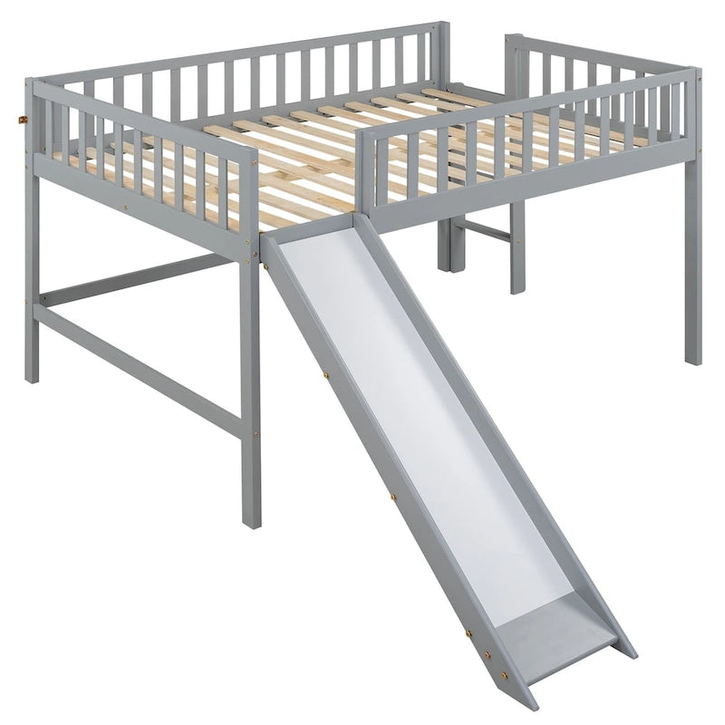 Low Loft Bed with Ladder and Slide
