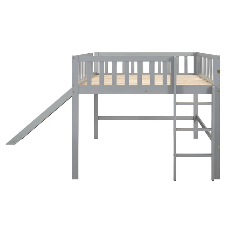 Low Loft Bed with Ladder and Slide