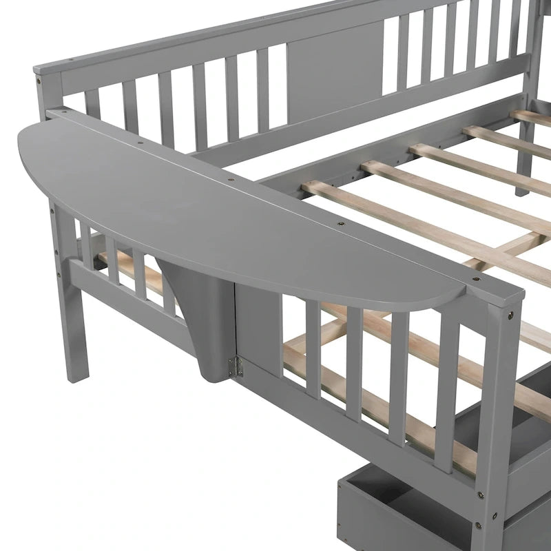 Full-size Daybed Sofa Bed with Two Drawers, Handrails, and Wood Slat Support