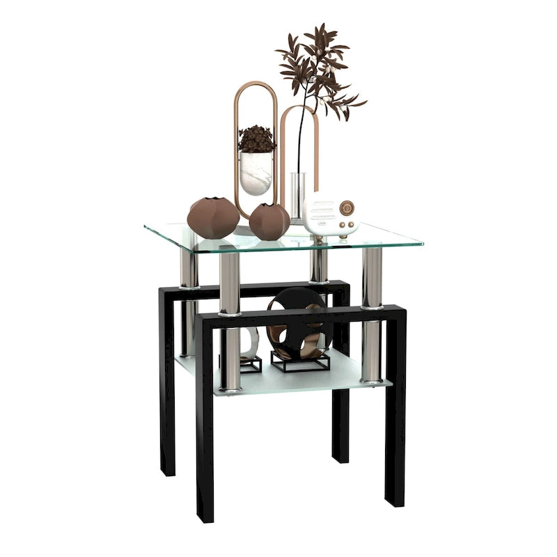 Modern Tempered Glass Tea Table Coffee Table End Table Square Table - 17.72L x 17.72 W x 20.5 H,