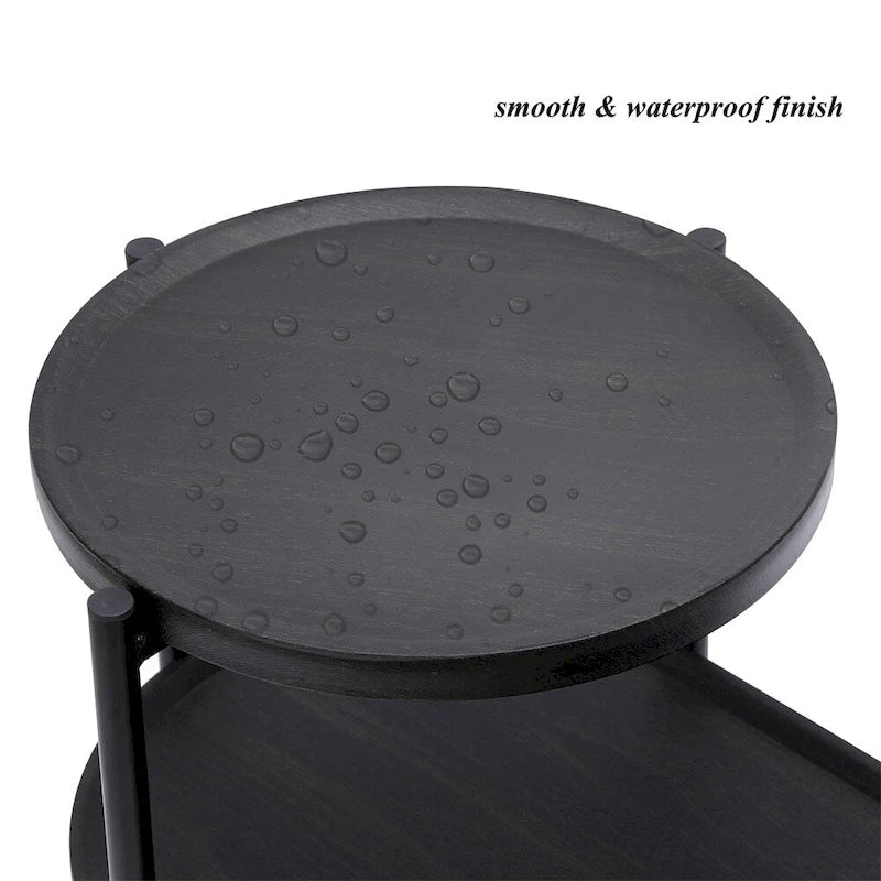 2-tier Modern Round End Table with Wood Storage Shelf