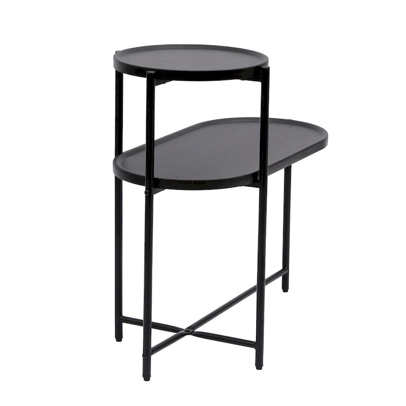 2-tier Modern Round End Table with Wood Storage Shelf