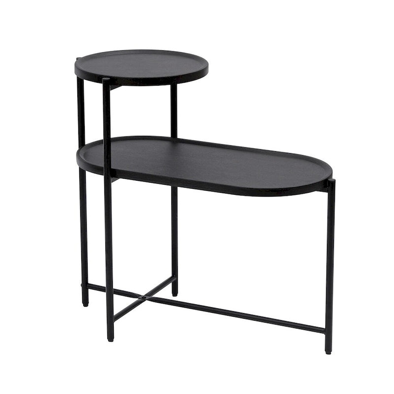 2-tier Modern Round End Table with Wood Storage Shelf