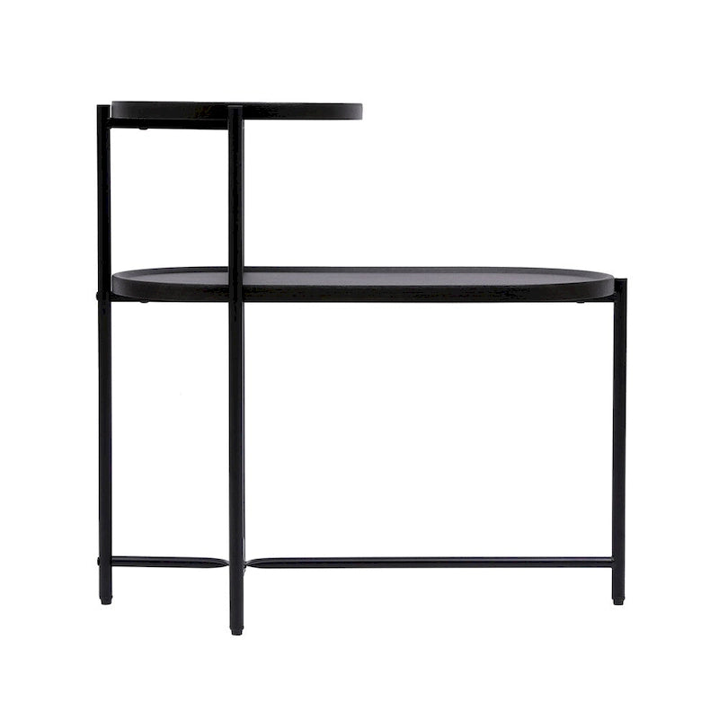 2-tier Modern Round End Table with Wood Storage Shelf