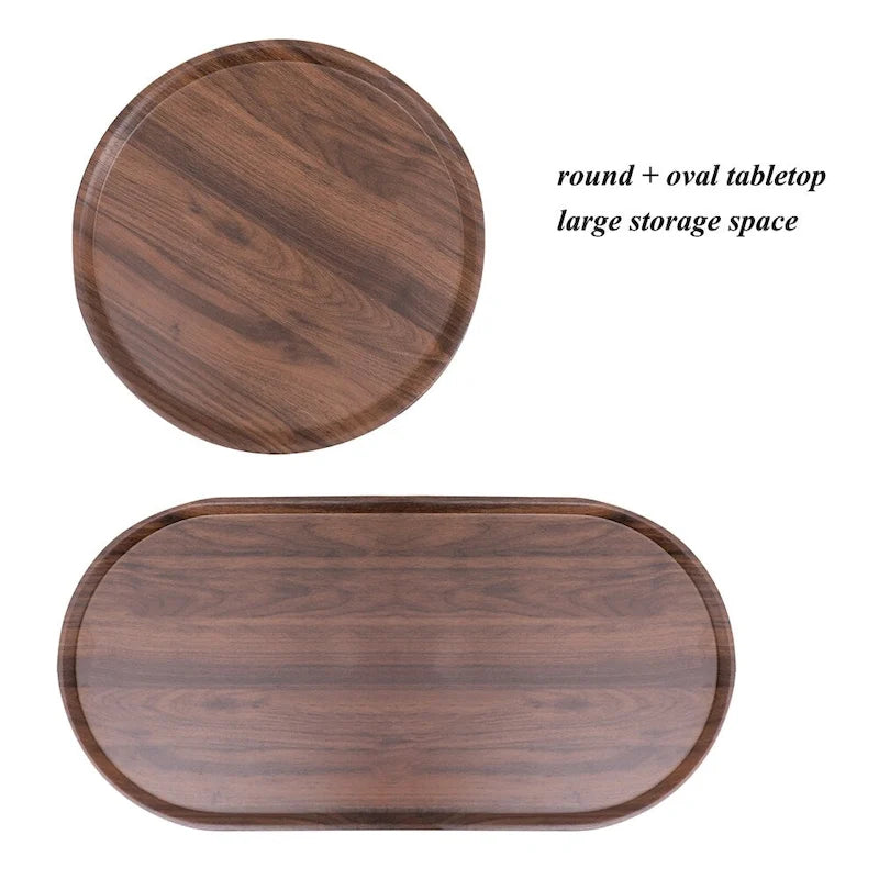 2-tier Modern Round End Table with Wood Storage Shelf