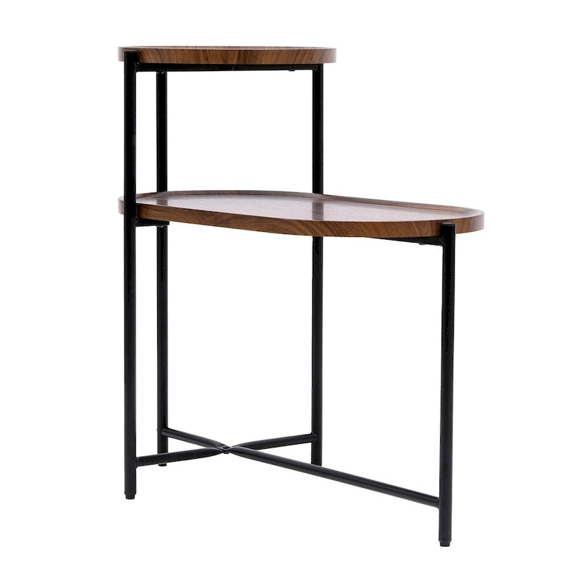 2-tier Modern Round End Table with Wood Storage Shelf
