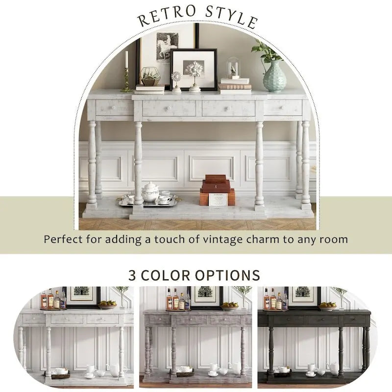 Retro Senior Console Table for Hallway Living Room Bedroom with 4 Storage Drawers and 1 Shelf