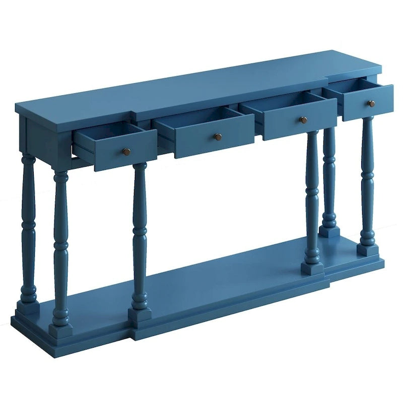 Retro Senior Console Table for Hallway Living Room Bedroom with 4 Storage Drawers and 1 Shelf