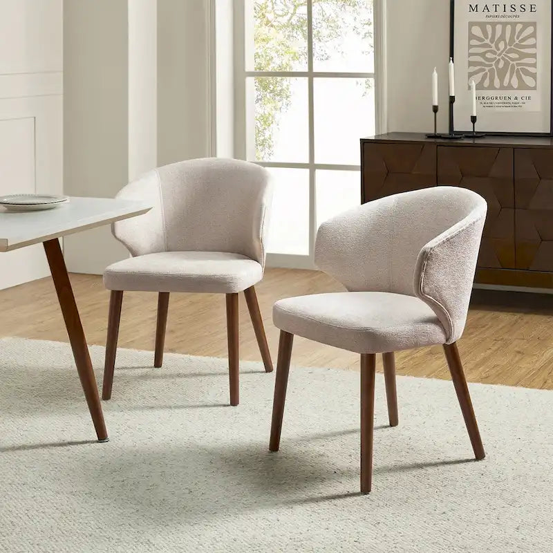 Nina Mid-Century Modern Dining Chair with Wing Back Solid Wood Legs Set of 2 by HULALA HOME