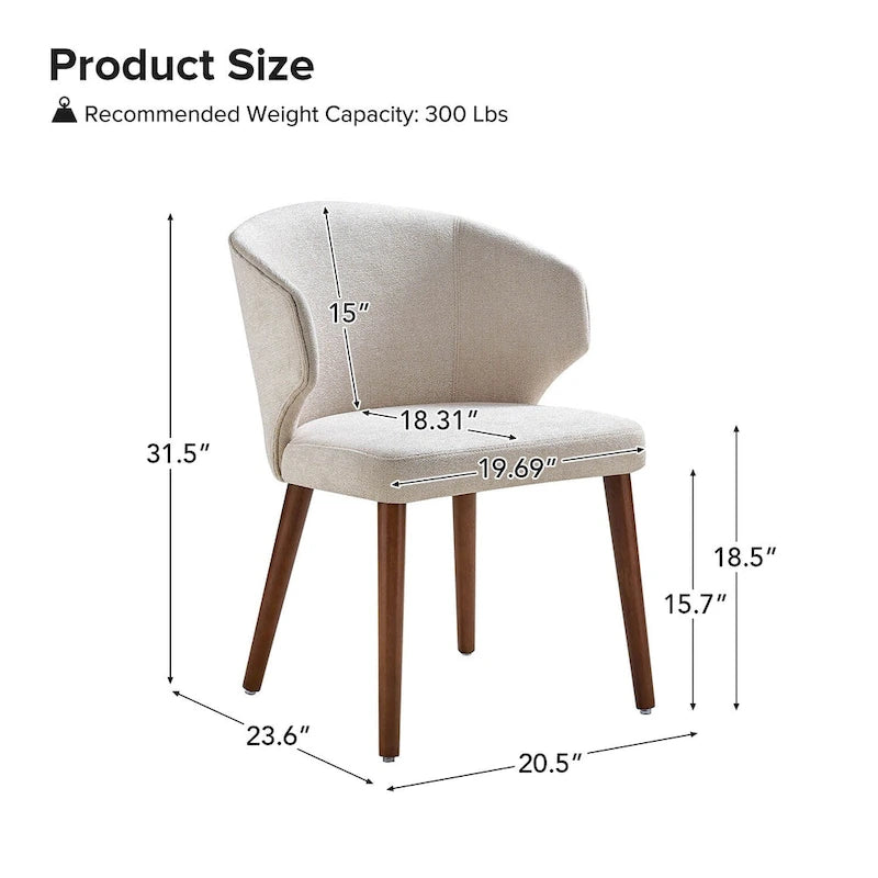 Nina Mid-Century Modern Dining Chair with Wing Back Solid Wood Legs Set of 2 by HULALA HOME