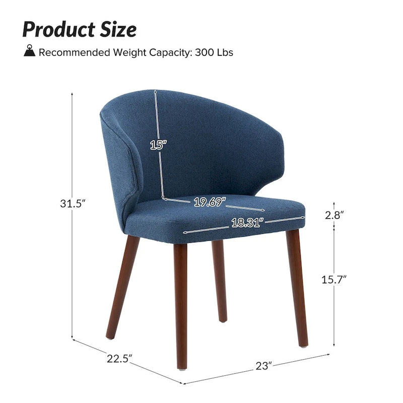 Nina Mid-Century Modern Dining Chair with Wing Back Solid Wood Legs Set of 2 by HULALA HOME