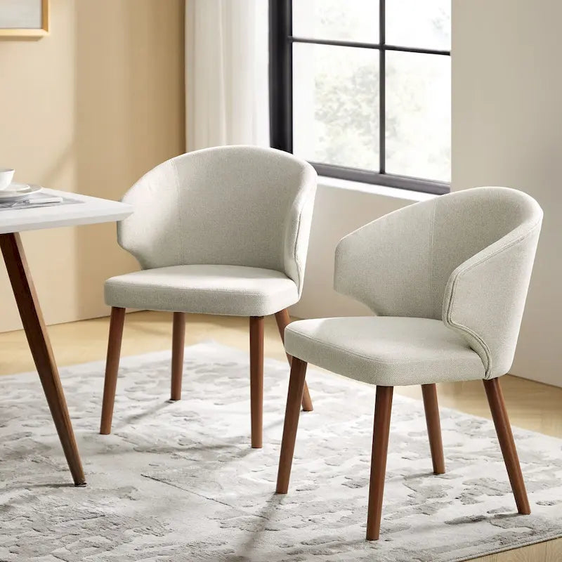 Nina Mid-Century Modern Dining Chair with Wing Back Solid Wood Legs Set of 2 by HULALA HOME