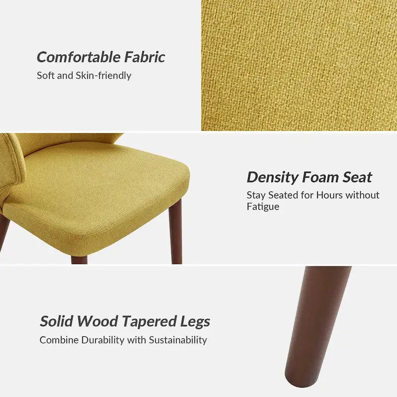 Nina Mid-Century Modern Dining Chair with Wing Back Solid Wood Legs Set of 2 by HULALA HOME
